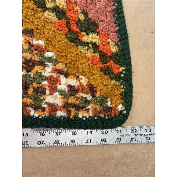 Crochet Blanket Handmade Small 34”x24” Orange And Green Multi Grannycore - Picture 5 of 7
